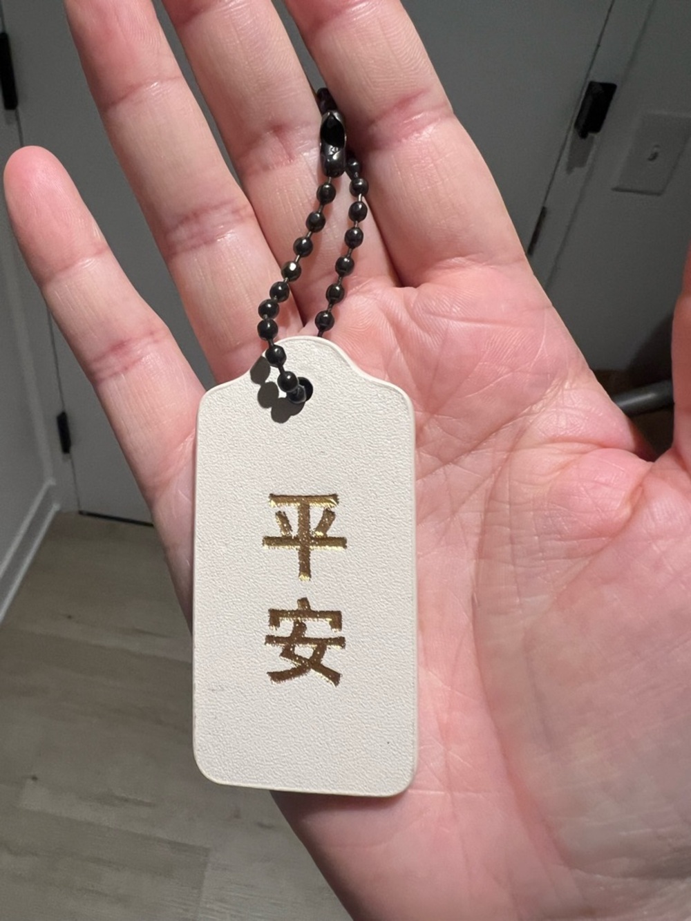 NEW Coach Cream White Luggage Tag w “Peace” Gold Foil Print - Asia Exclusive